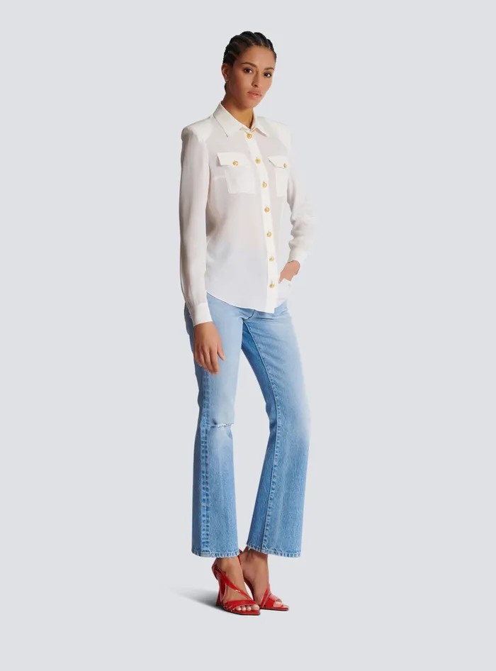Balmain Crepe De Chine Shirt White Women Tops And Shirts