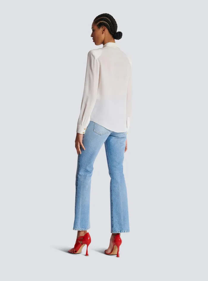Balmain Crepe De Chine Shirt White Women Tops And Shirts