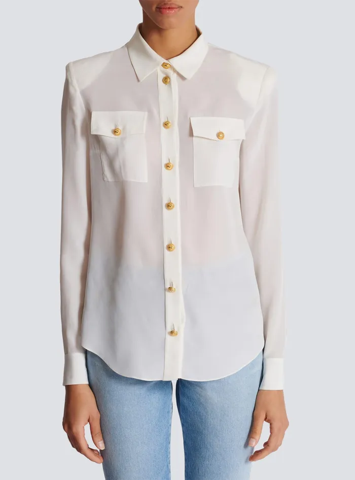 Balmain Crepe De Chine Shirt White Women Tops And Shirts