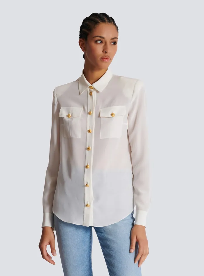 Balmain Crepe De Chine Shirt White Women Tops And Shirts
