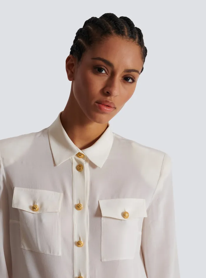 Balmain Crepe De Chine Shirt White Women Tops And Shirts
