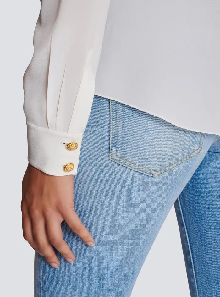 Balmain Crepe De Chine Shirt White Women Tops And Shirts