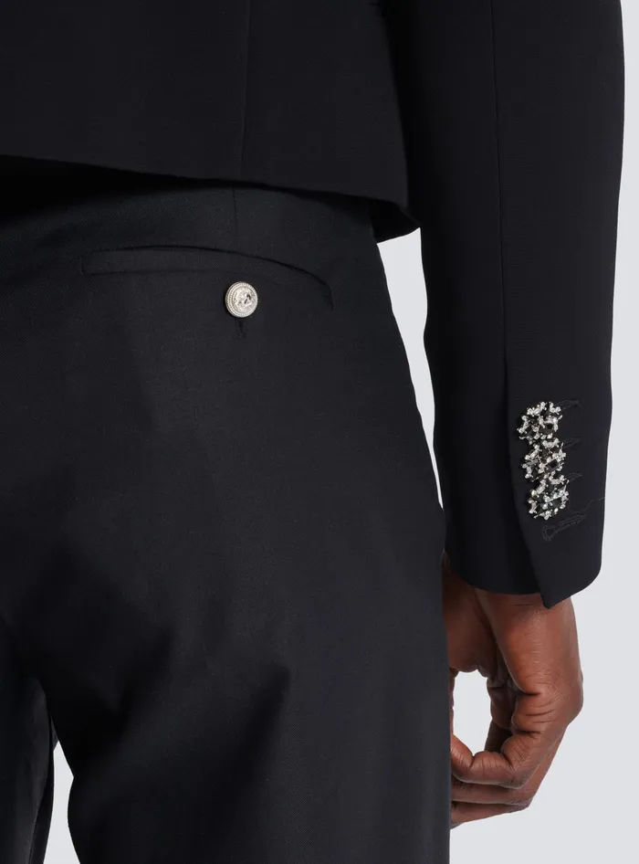 Balmain Cropped Crepe Jacket With Palm Tree Embroidery Black Men Jackets And Blazers