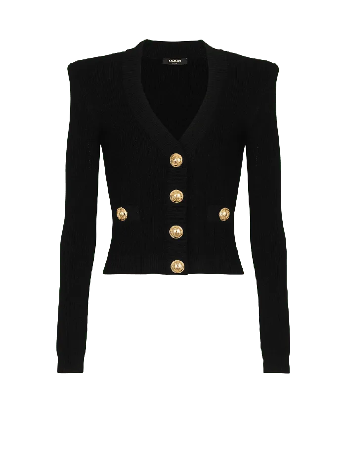 Balmain Cropped Knit Cardigan Black Women Knitwear