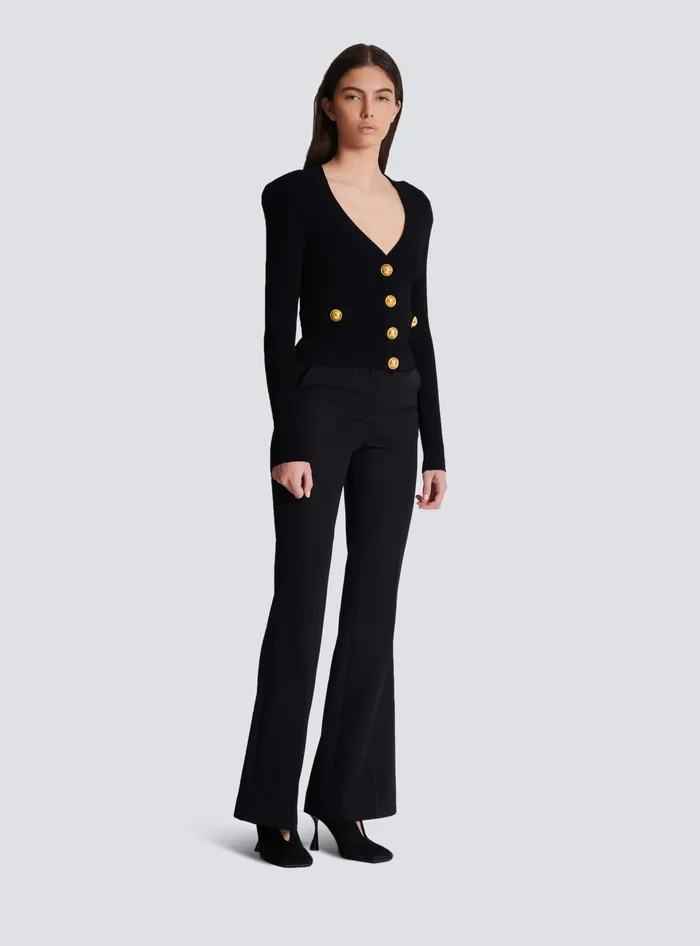 Balmain Cropped Knit Cardigan Black Women Knitwear