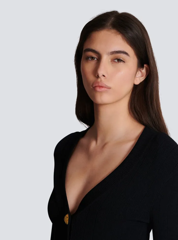 Balmain Cropped Knit Cardigan Black Women Knitwear