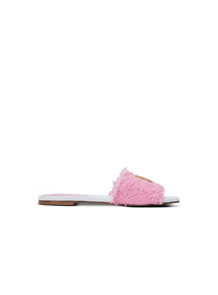 Balmain Dafne Leather And Tweed Mules Pink Women Flat Shoes