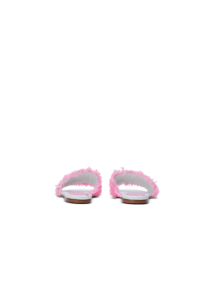 Balmain Dafne Leather And Tweed Mules Pink Women Flat Shoes