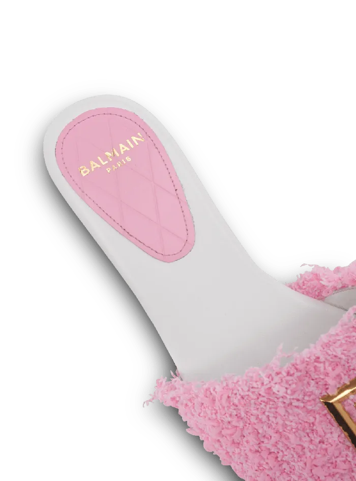 Balmain Dafne Leather And Tweed Mules Pink Women Flat Shoes