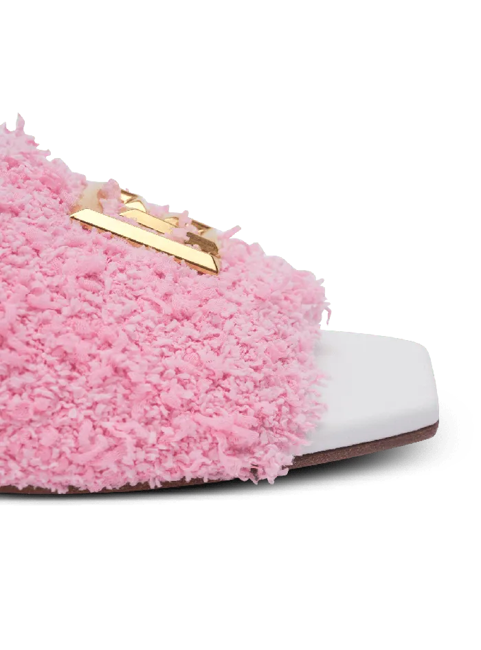 Balmain Dafne Leather And Tweed Mules Pink Women Flat Shoes