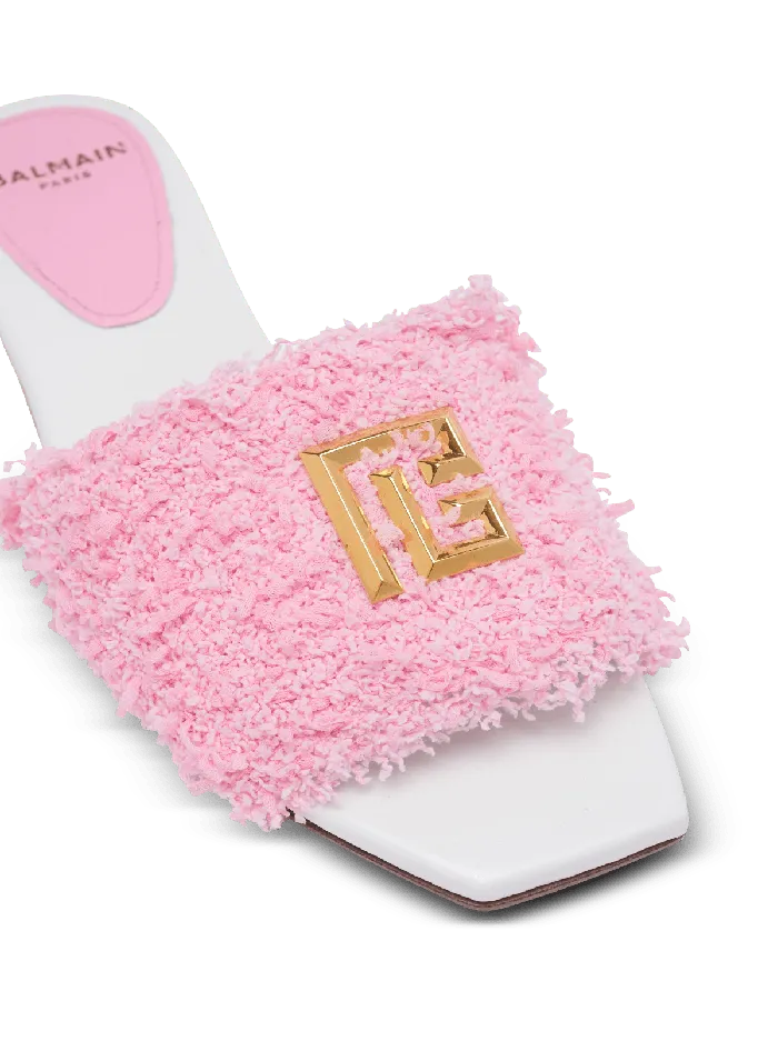 Balmain Dafne Leather And Tweed Mules Pink Women Flat Shoes
