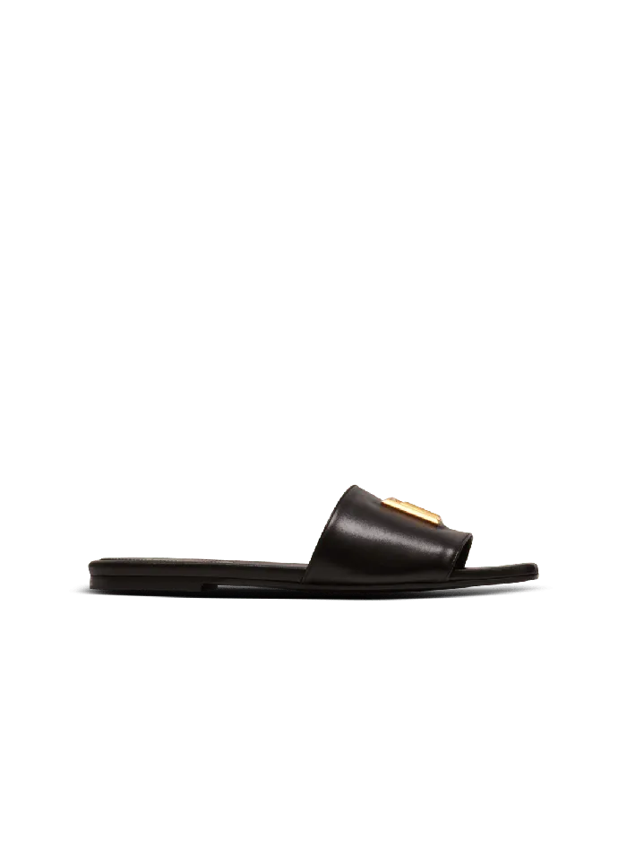 Balmain Dafne PB Mules In Calfskin Black Women Flat Shoes