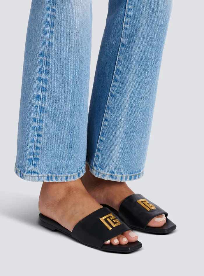 Balmain Dafne PB Mules In Calfskin Black Women Flat Shoes