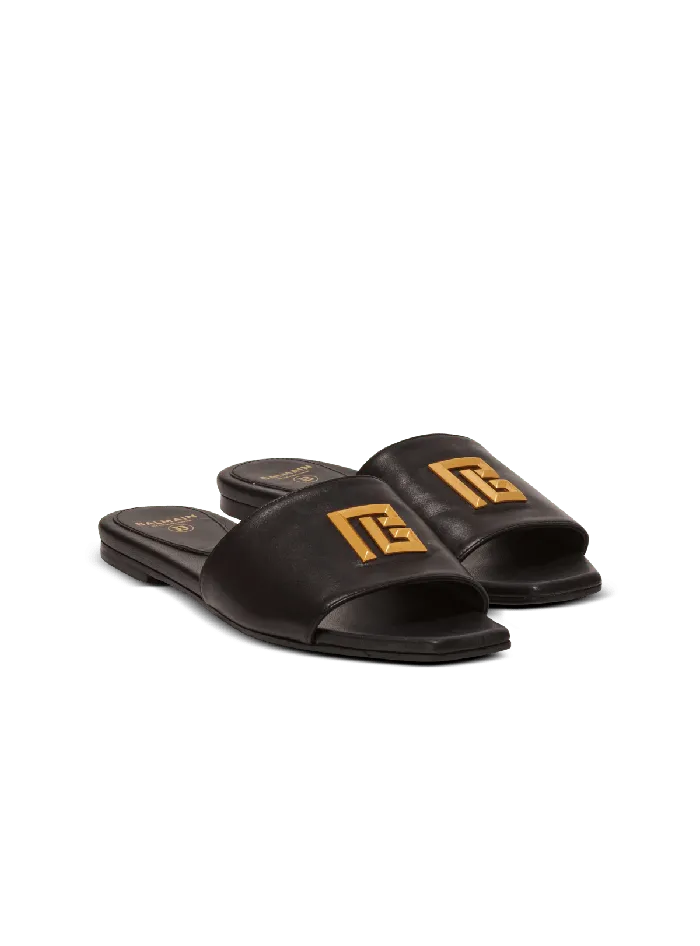 Balmain Dafne PB Mules In Calfskin Black Women Flat Shoes