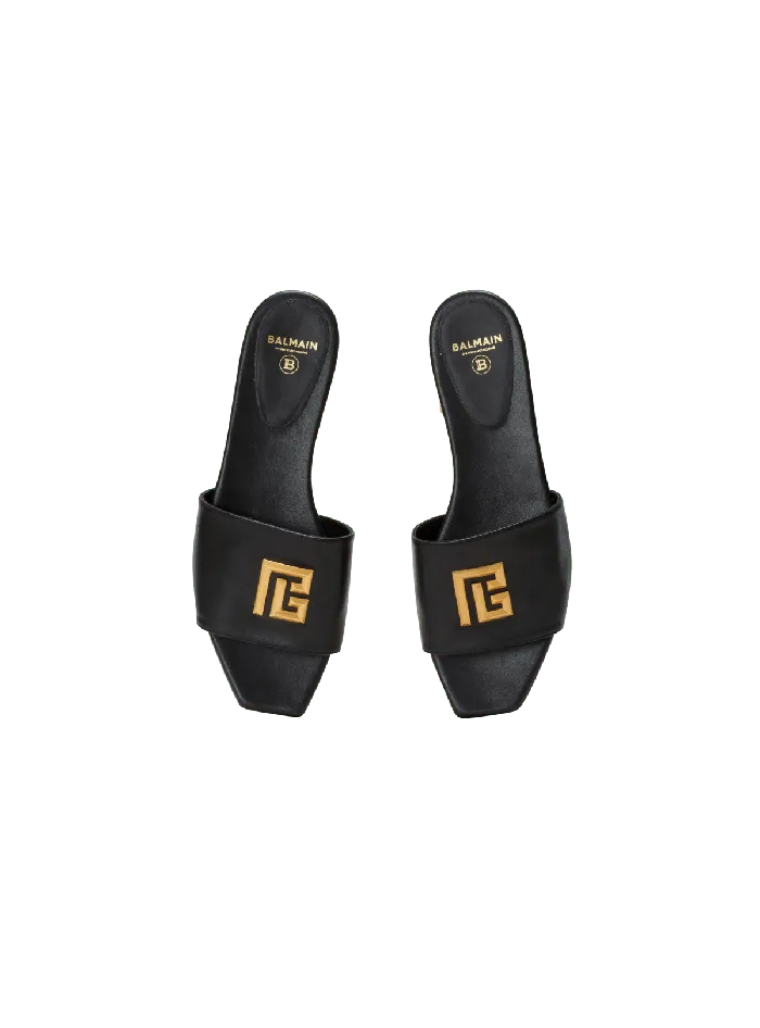 Balmain Dafne PB Mules In Calfskin Black Women Flat Shoes