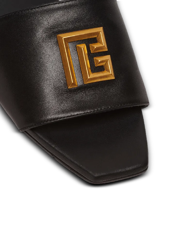 Balmain Dafne PB Mules In Calfskin Black Women Flat Shoes
