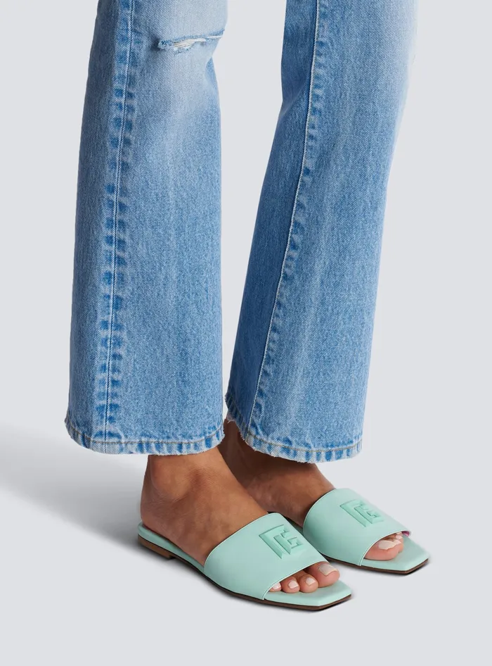 Balmain Dafne PB Mules In Calfskin Blue Women Flat Shoes