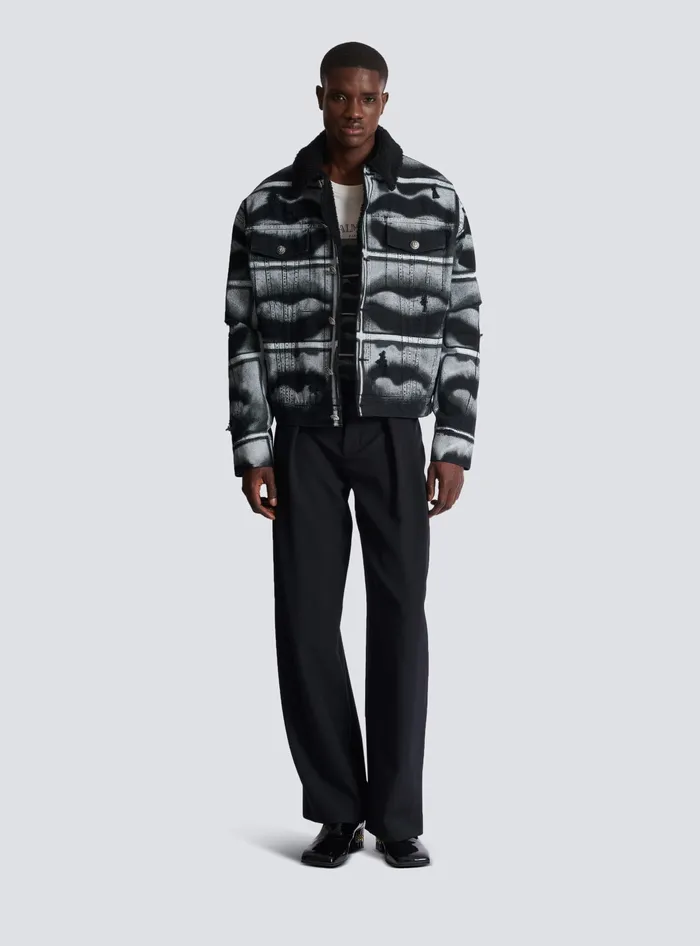 Balmain Denim Jacket With Lips Print Black Men Outerwear