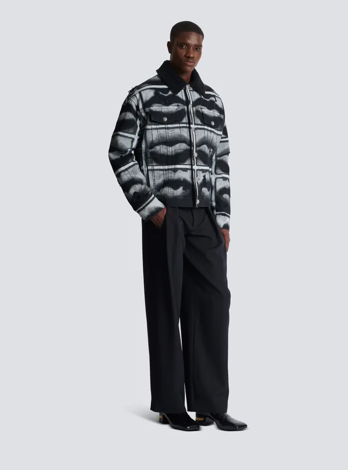 Balmain Denim Jacket With Lips Print Black Men Outerwear