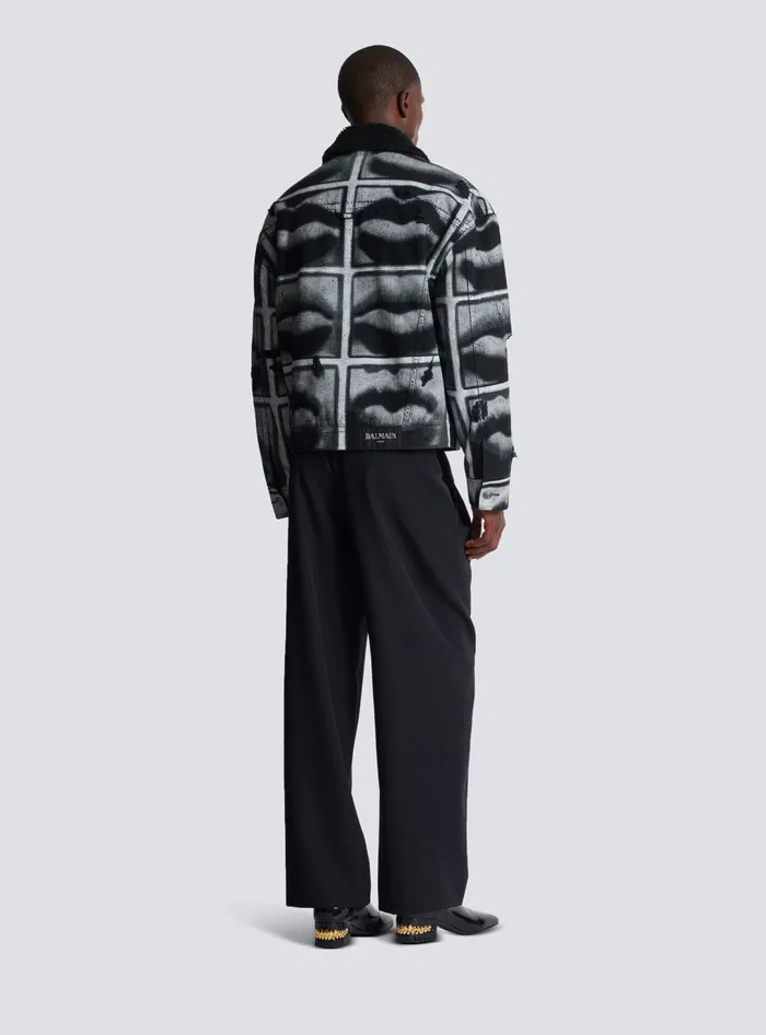 Balmain Denim Jacket With Lips Print Black Men Outerwear