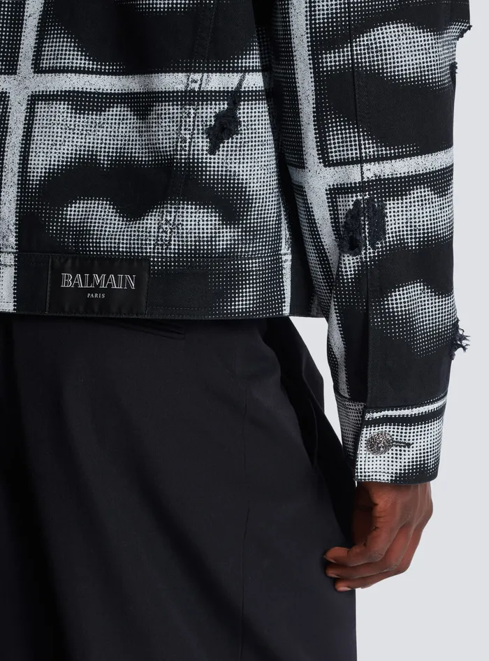 Balmain Denim Jacket With Lips Print Black Men Outerwear
