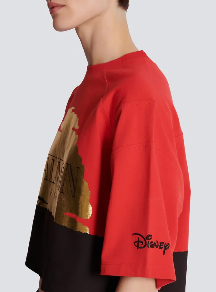 Balmain Disney X The Lion King 8211 Cropped Tshirt With Sunset Print Red Women TShirts