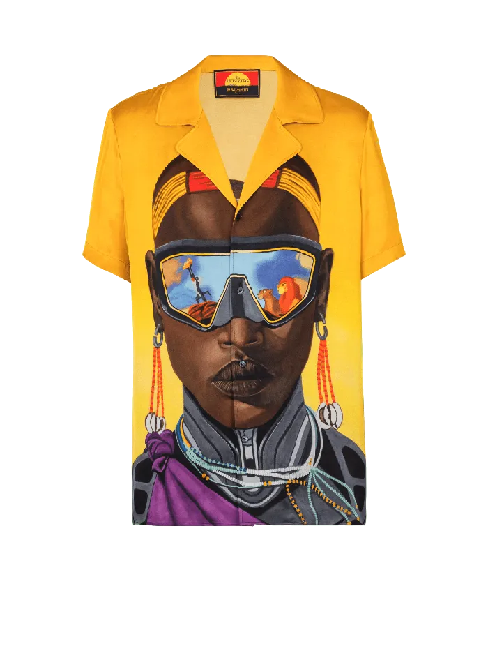 Balmain Disney X The Lion King 8211 Satin Pyjama Shirt With Nika Mtwana Print Multicolor Men Shirts And Polos