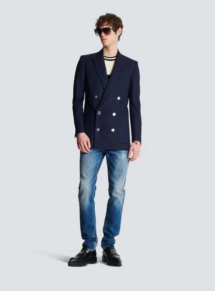 Balmain Doublebreasted Buttoned Blazer Navy Men Jackets And Blazers