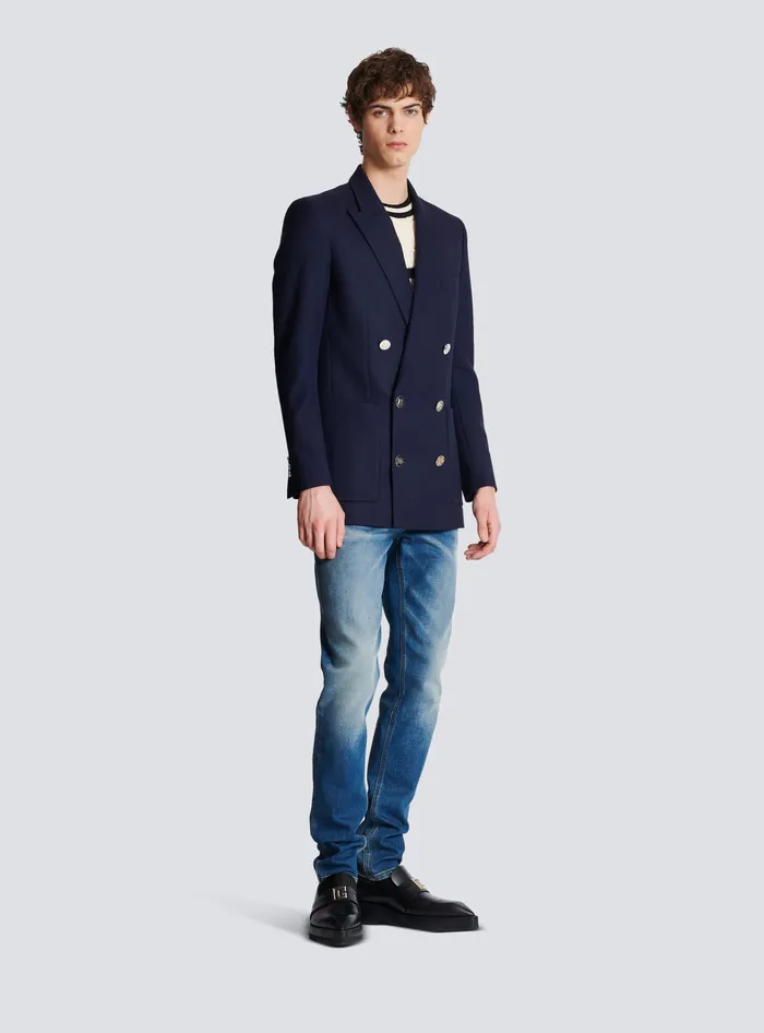 Balmain Doublebreasted Buttoned Blazer Navy Men Jackets And Blazers