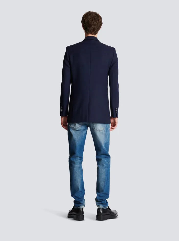 Balmain Doublebreasted Buttoned Blazer Navy Men Jackets And Blazers