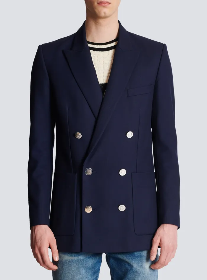Balmain Doublebreasted Buttoned Blazer Navy Men Jackets And Blazers