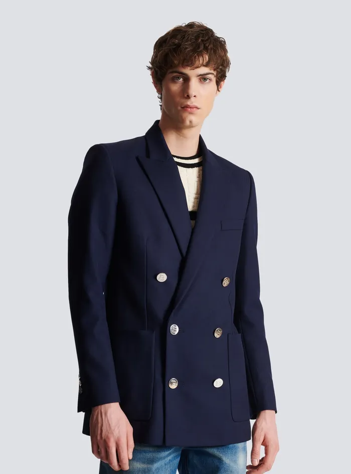 Balmain Doublebreasted Buttoned Blazer Navy Men Jackets And Blazers