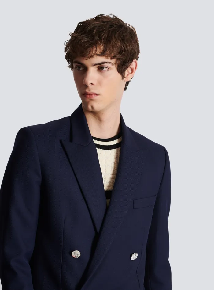 Balmain Doublebreasted Buttoned Blazer Navy Men Jackets And Blazers