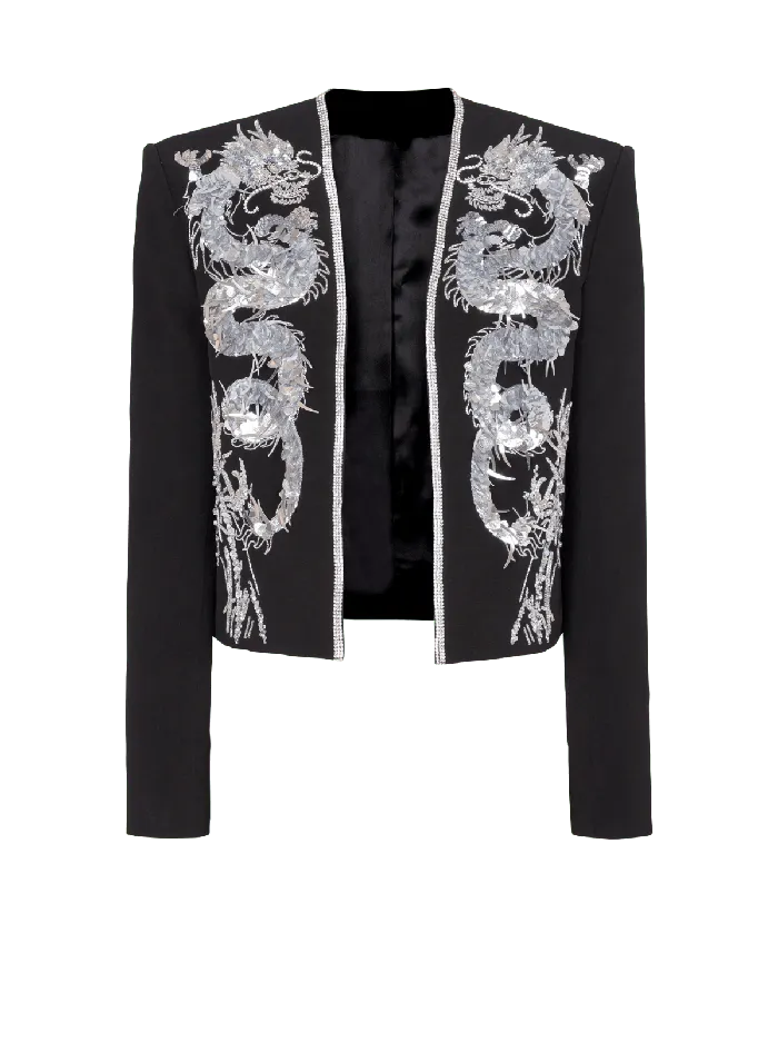 Balmain Dragon Embroidered Spencer Jacket Black Men Jackets And Blazers