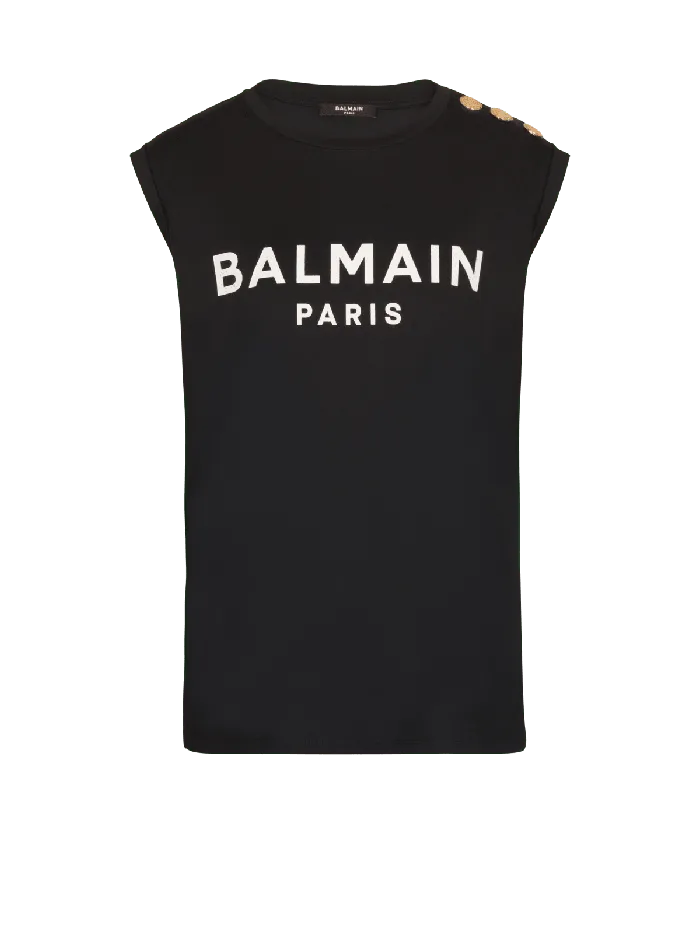 Balmain Ecodesigned Cotton Tshirt With Logo Print Black Women TShirts