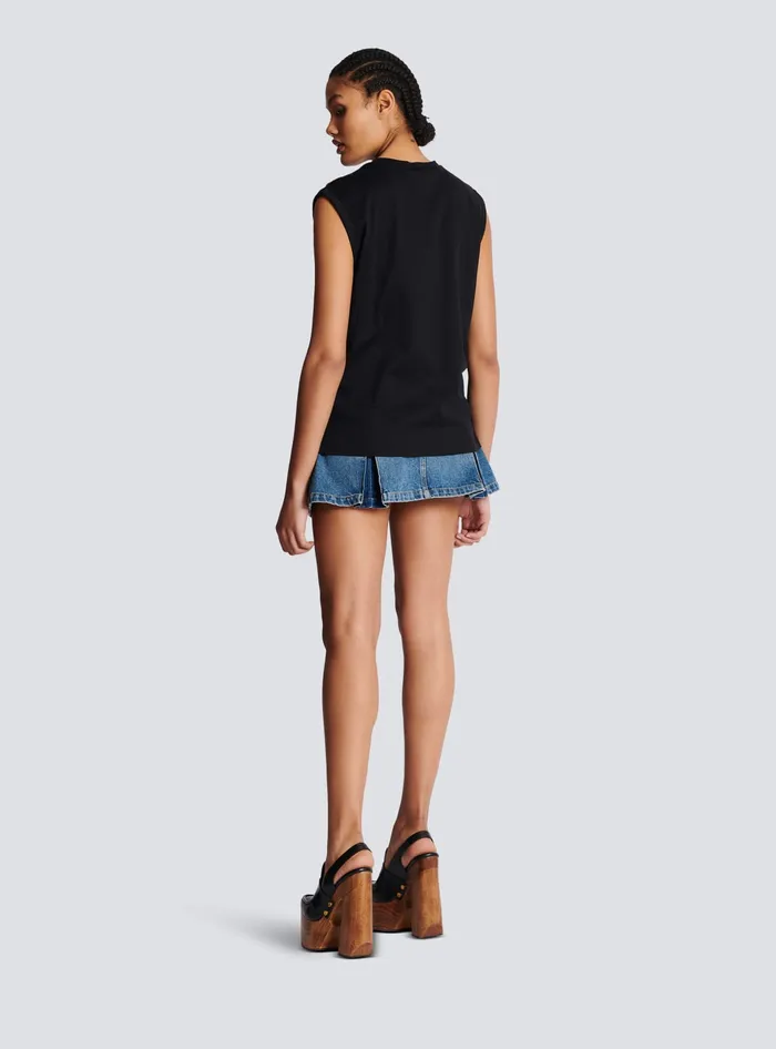 Balmain Ecodesigned Cotton Tshirt With Logo Print Black Women TShirts