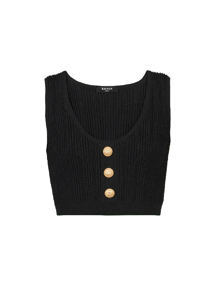 Balmain Ecodesigned Knit Crop Top Black Women Tops And Shirts