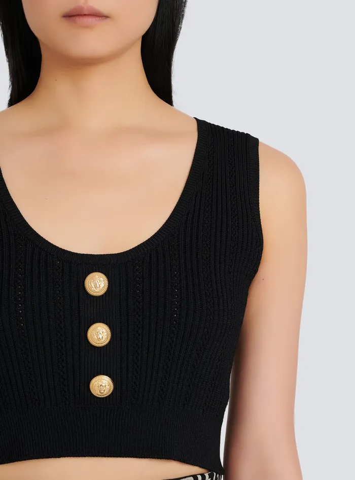 Balmain Ecodesigned Knit Crop Top Black Women Tops And Shirts