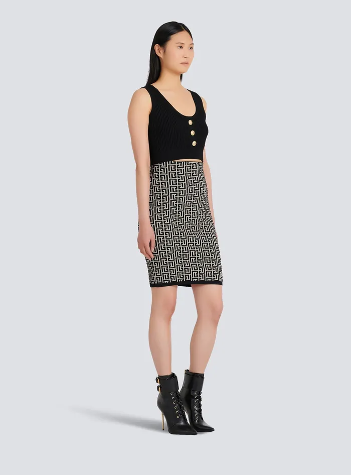 Balmain Ecodesigned Knit Crop Top Black Women Tops And Shirts