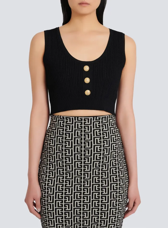 Balmain Ecodesigned Knit Crop Top Black Women Tops And Shirts