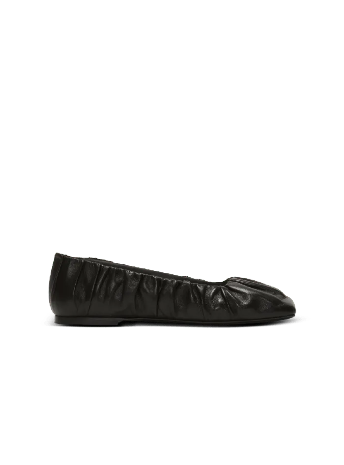 Balmain Eden Ballet Flats In Gathered Lambskin Black Women Flat Shoes