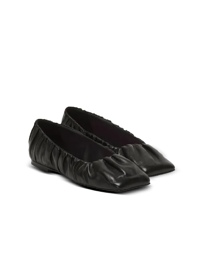 Balmain Eden Ballet Flats In Gathered Lambskin Black Women Flat Shoes