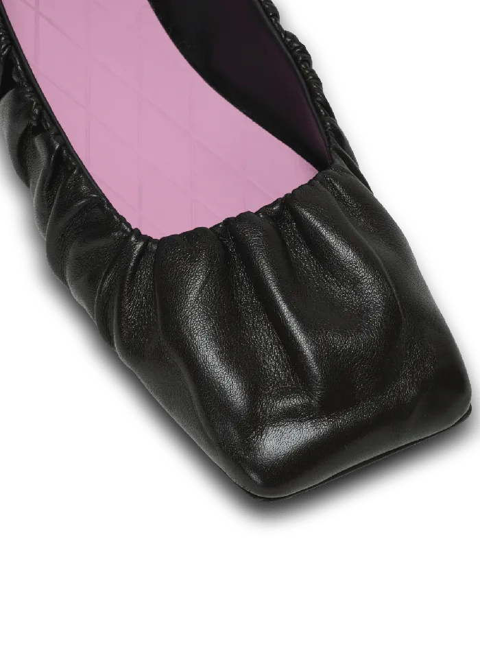 Balmain Eden Ballet Flats In Gathered Lambskin Black Women Flat Shoes