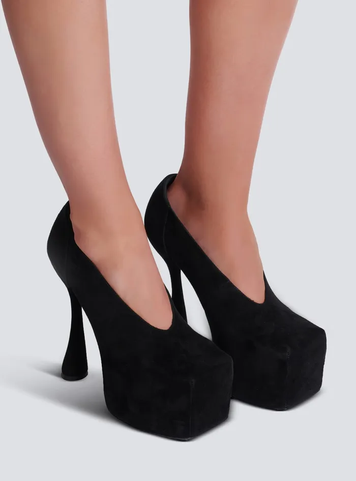 Balmain Eden Platform Pumps In Suede Black Women High Heels and Pumps