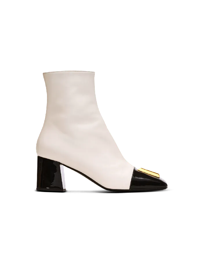 Balmain Edna Ankle Boots In Twotone Leather White Women Boots