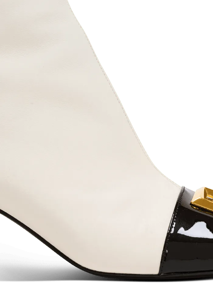 Balmain Edna Ankle Boots In Twotone Leather White Women Boots
