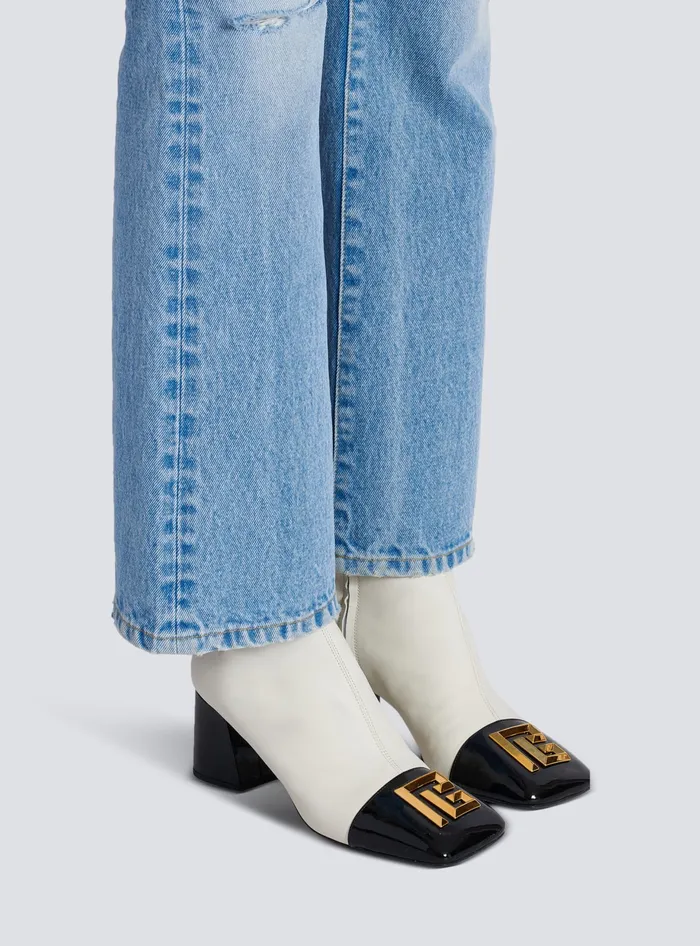 Balmain Edna Ankle Boots In Twotone Leather White Women Boots