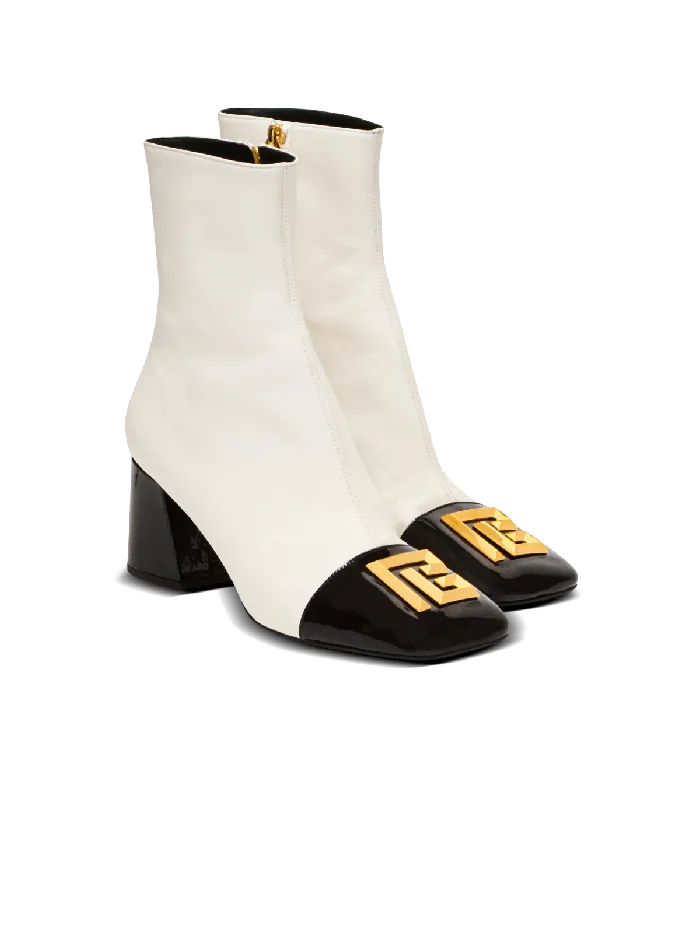 Balmain Edna Ankle Boots In Twotone Leather White Women Boots