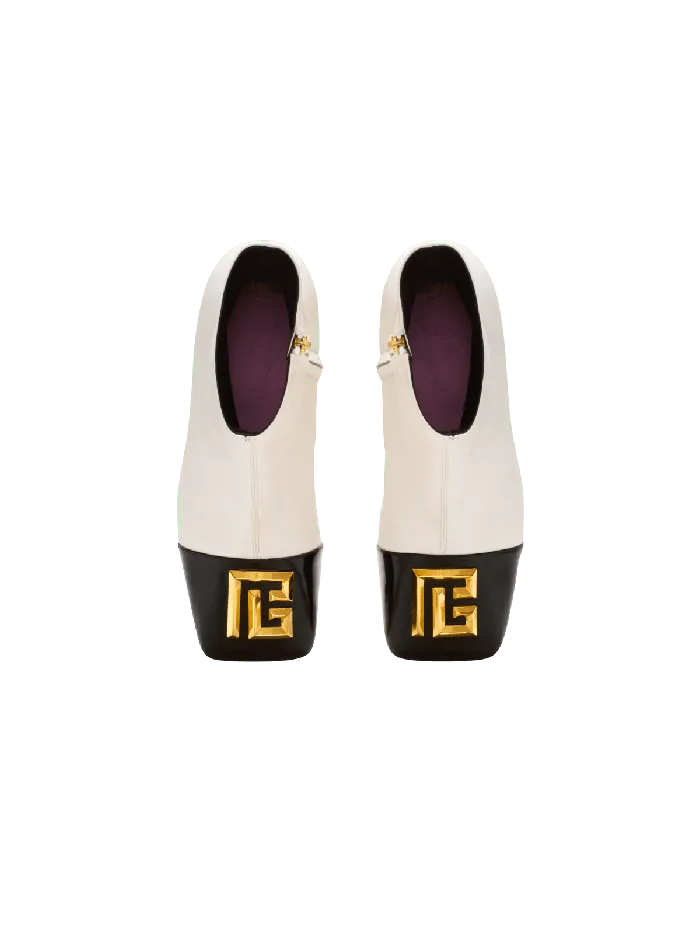 Balmain Edna Ankle Boots In Twotone Leather White Women Boots