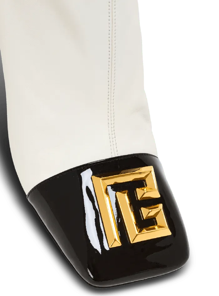 Balmain Edna Ankle Boots In Twotone Leather White Women Boots